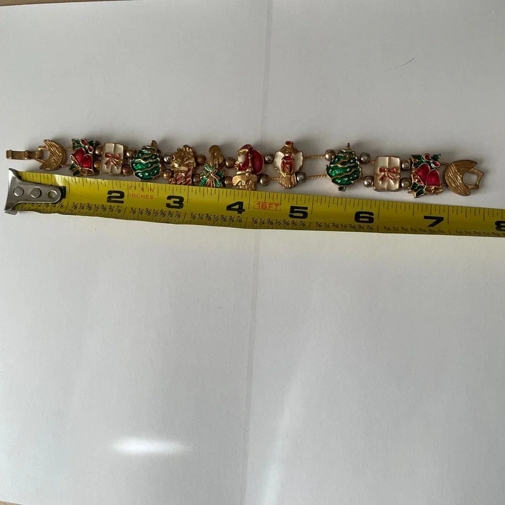 Vintage‎ SIGNED TOFA Slide Charm Bracelet Holiday Christmas Enamel & gold tone